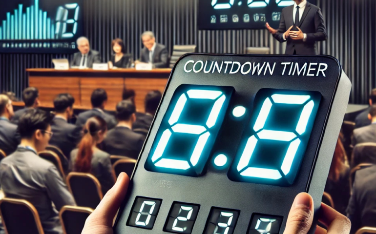 Event countdown timer on screen helping prevent session overruns and keep the schedule on track