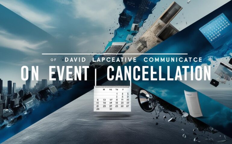 Professional email notification showing event cancellation message on screen