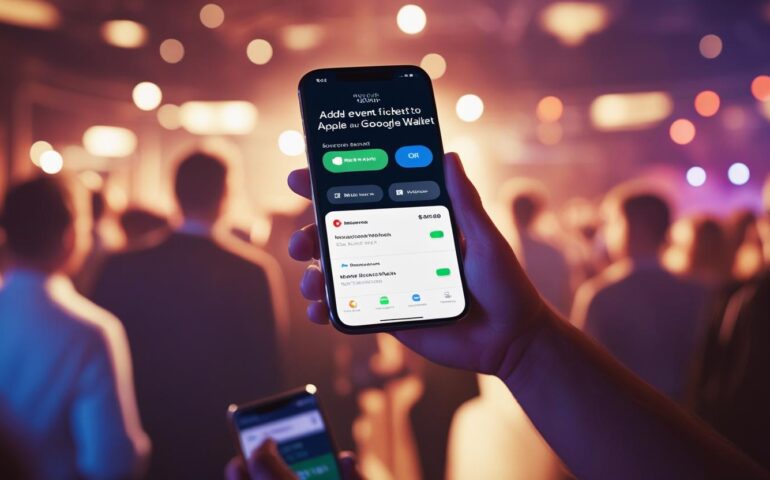 Attendee scanning a digital event ticket from Apple Wallet on their smartphone at a contactless event entry gate