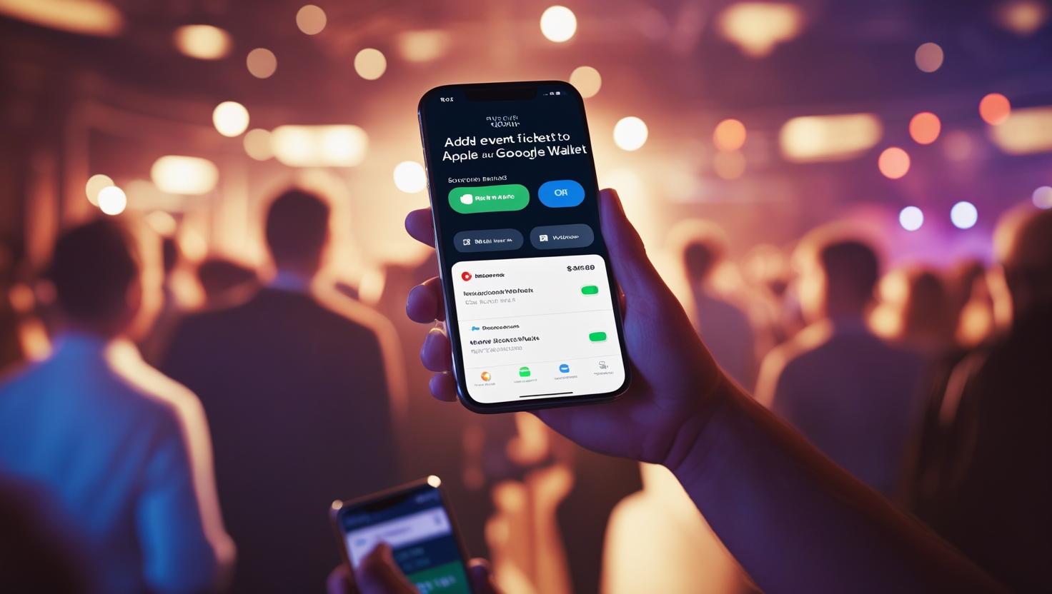 Attendee scanning a digital event ticket from Apple Wallet on their smartphone at a contactless event entry gate