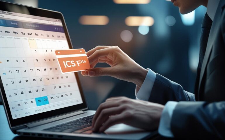 Illustration of an ICS calendar file automating event scheduling across devices and platforms
