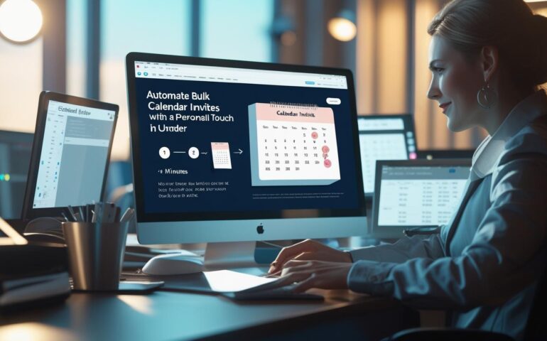 Dashboard showing automated bulk calendar invites with personalized event details sent in minutes