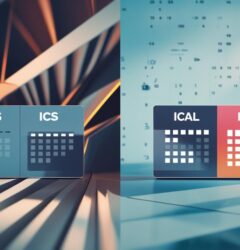 Illustration showing the difference between ICS and iCal calendar formats for event scheduling