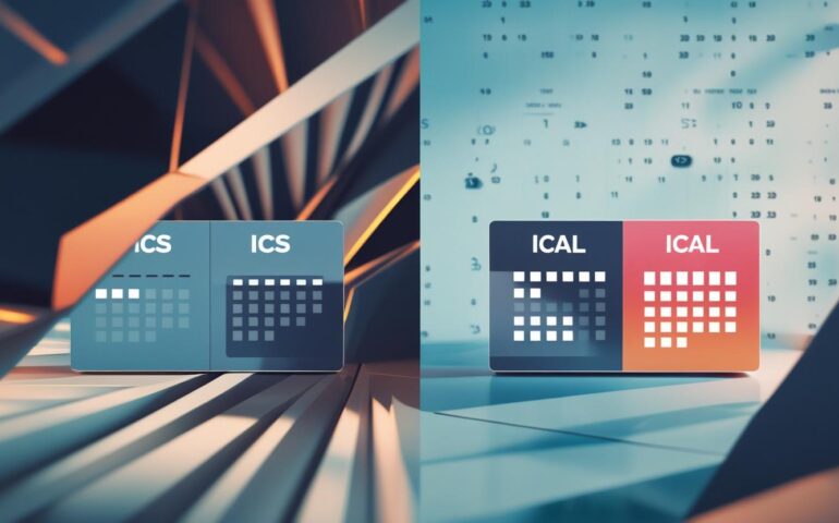 Illustration showing the difference between ICS and iCal calendar formats for event scheduling